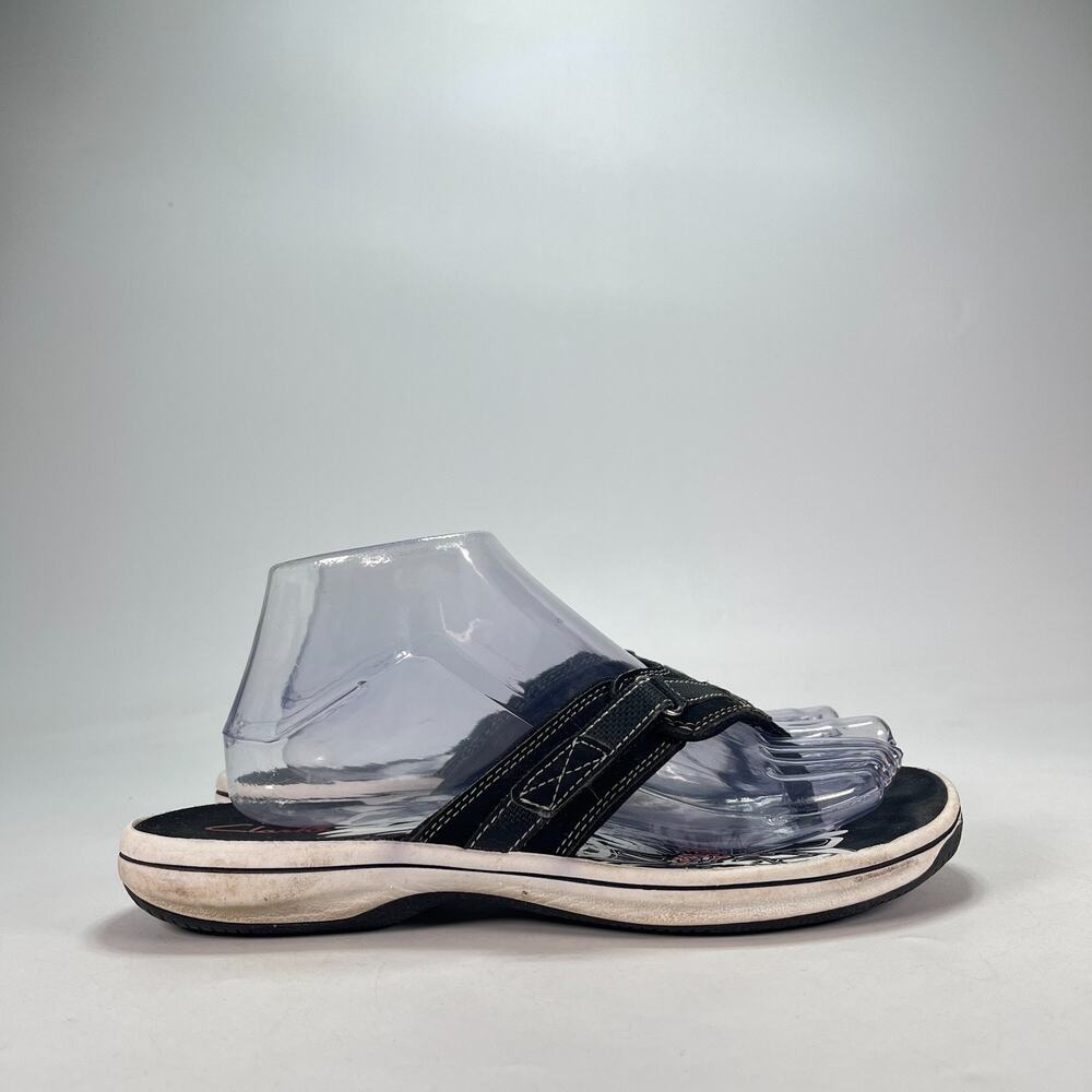 Clarks Breeze Sea Black Daisy Floral Print Comfort Thong Sandals Women's Size 8M
